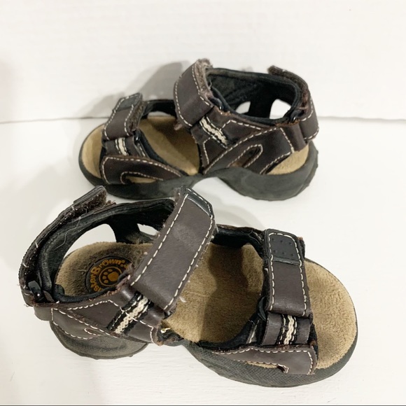 Buster Brown Adjustable Velcro Ankle and Toe Straps Molded Footbed Sandals Brown - Picture 2 of 9